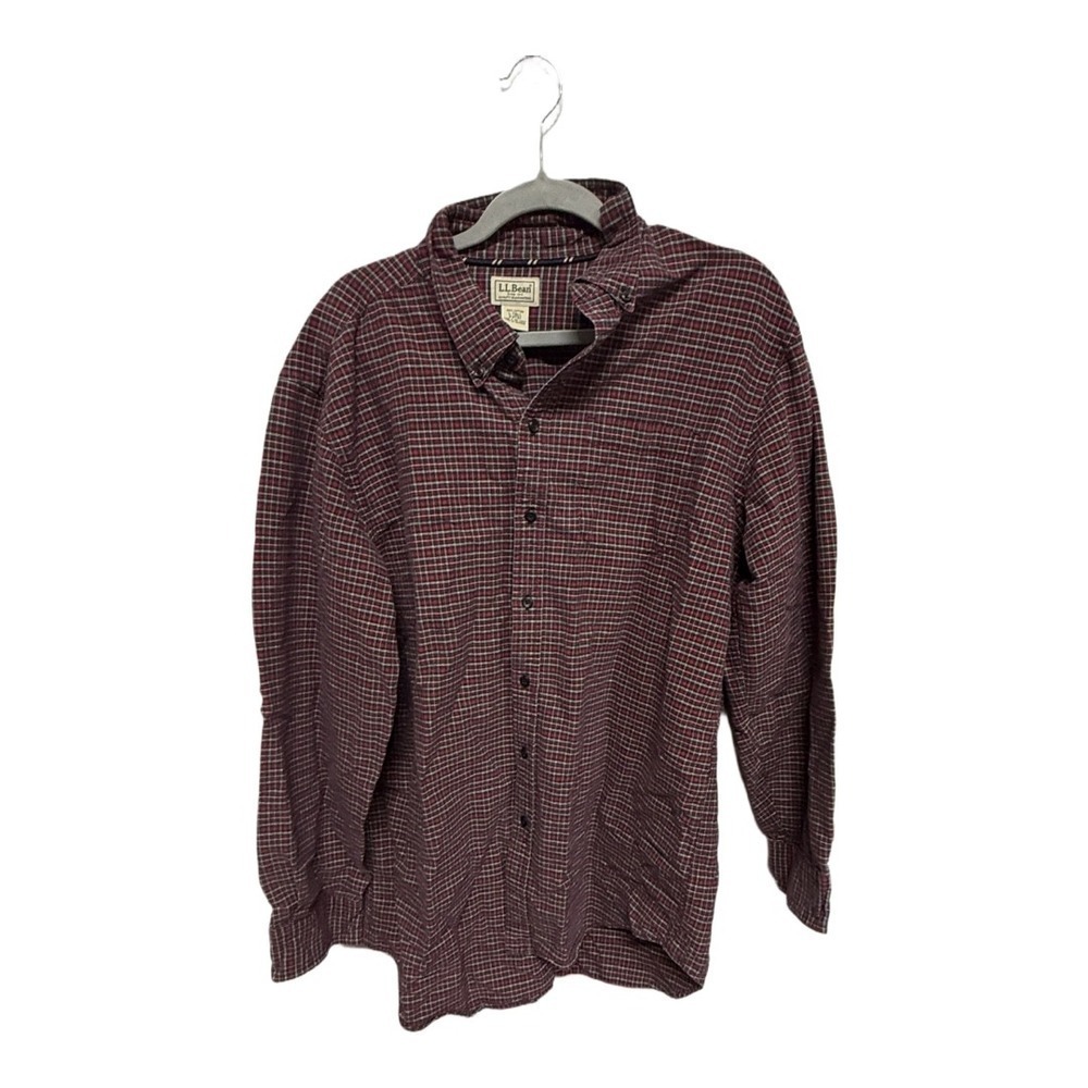 LL Bean Shirt Mens Large Tall Button Down Red White Check Traditional Fit - Picture 1 of 5